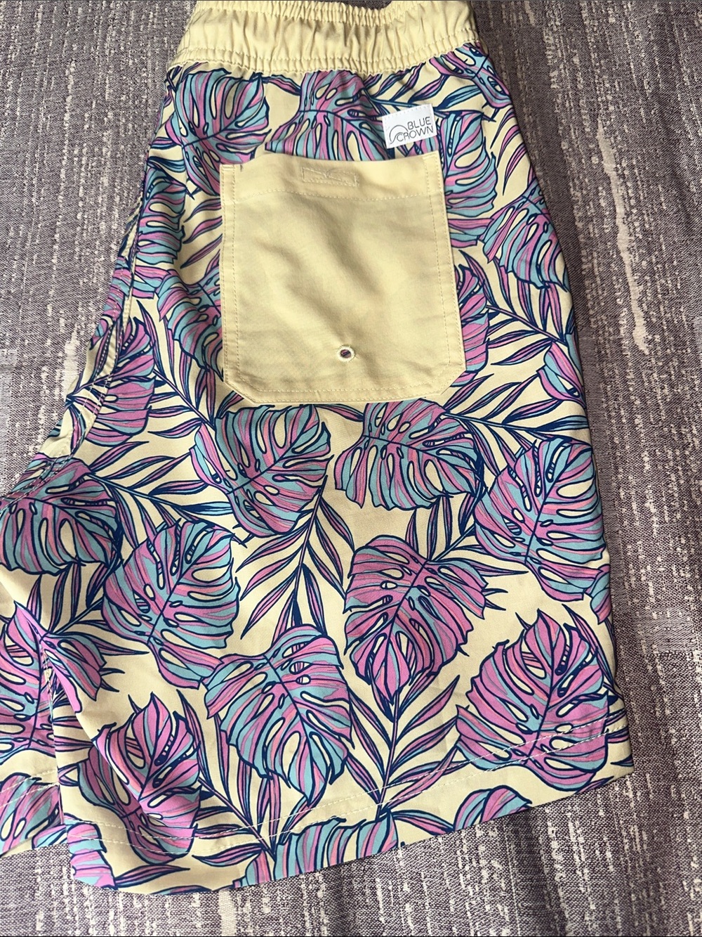 Blue Crown Tropical Monstera Leaf Swim Trunks Size Medium